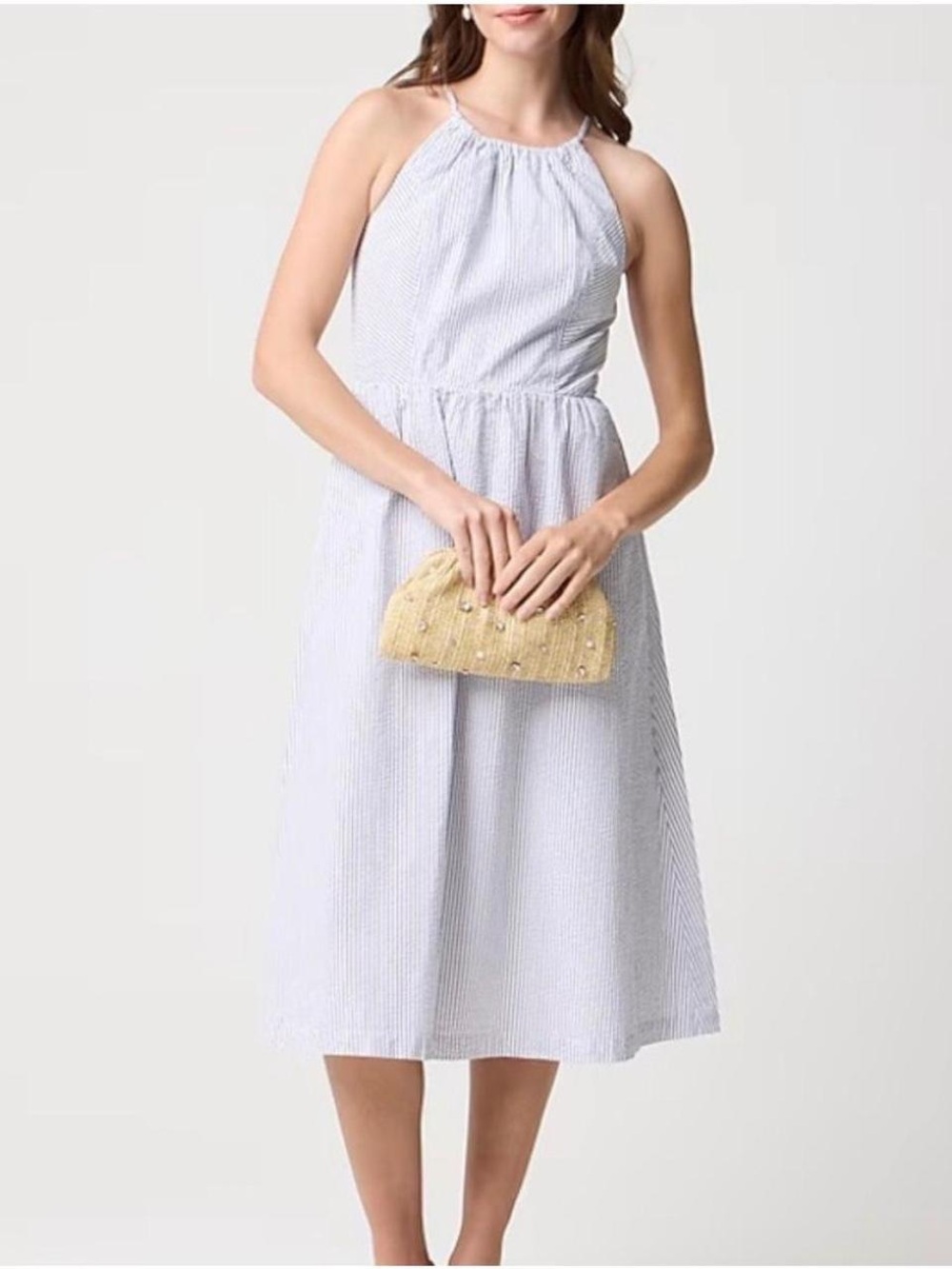Women’s J. Crew Light Blue Seersucker Halter Midi Dress